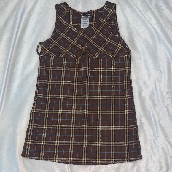 RMLA Brown tan blue Plaid tartan Y2K shift Dress jumper size 5 - Picture 1 of 4